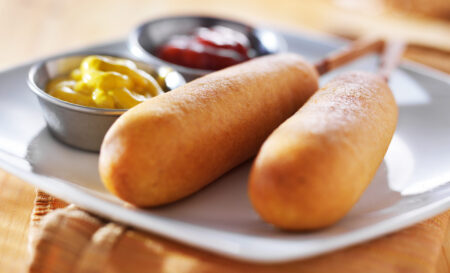 Corn Dogs with Ketchup and Mustard